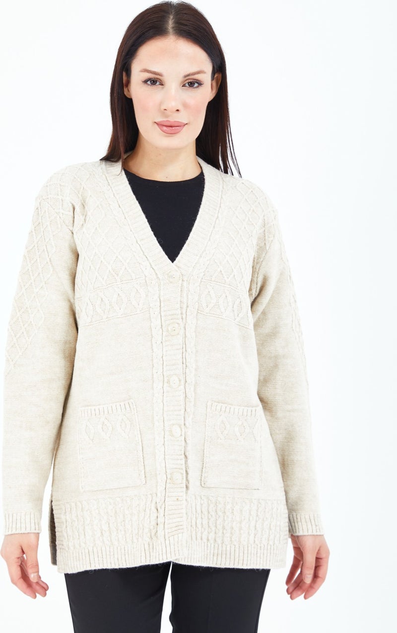 Stilmony Women's Cream Buttoned Wool Mother's Knitwear Short Cardigan - Image 2