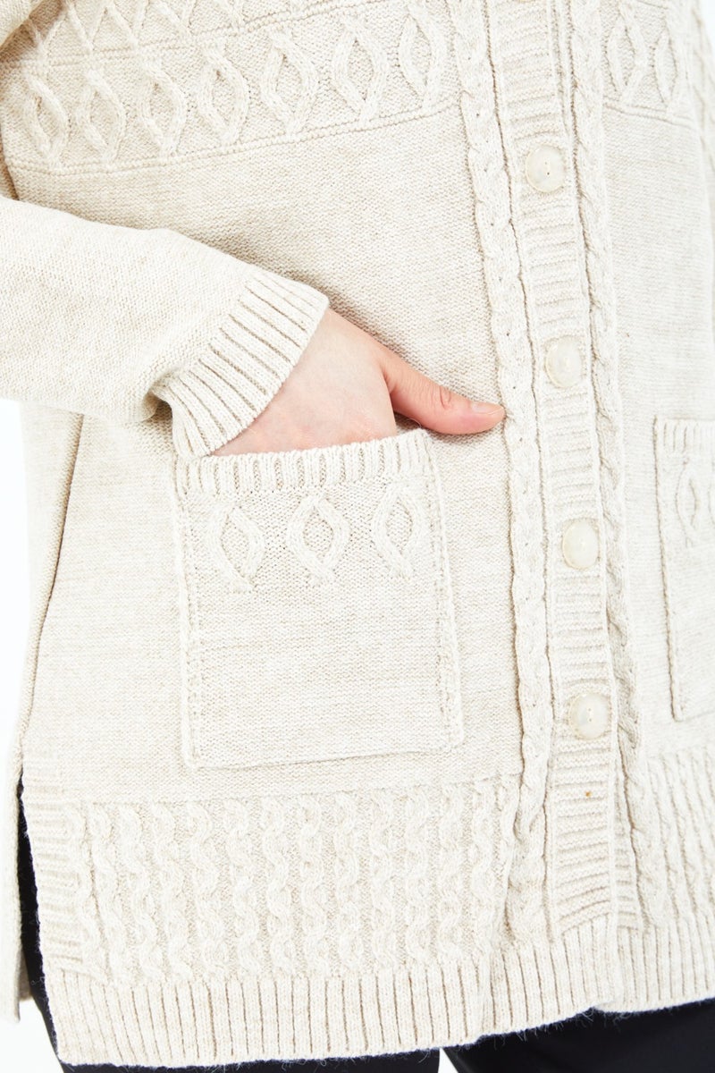 Stilmony Women's Cream Buttoned Wool Mother's Knitwear Short Cardigan - Image 4
