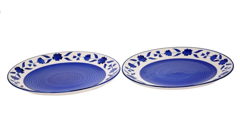 Yourowndcor Handmade Stoneware Floral Microwave & Dishwasher Safe Royal Blue Plate, 10 inch with Free Dining Bowl-4 inch Diameter (Blue)-Set of 2-Dishwasher & Microwave Safe - Image 3