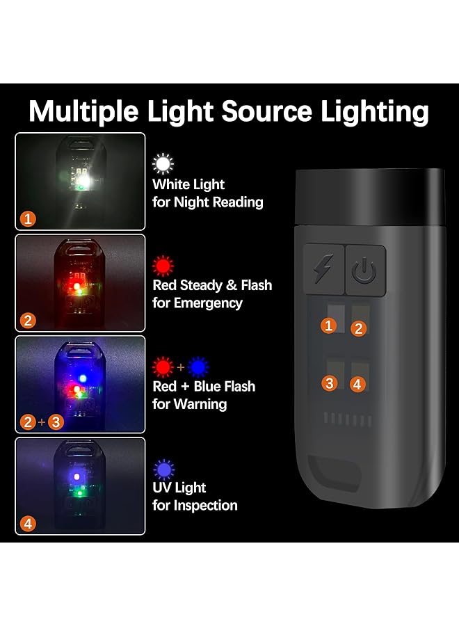 NALACAL Keyring Torch LED Super Bright Flashlight with Clip EDC Torch with UV Light & 9 Lighting Modes for Emergency USB C Rechargeable Pocket Torch with Magnetic Base [Energy Class A+++] - Image 3