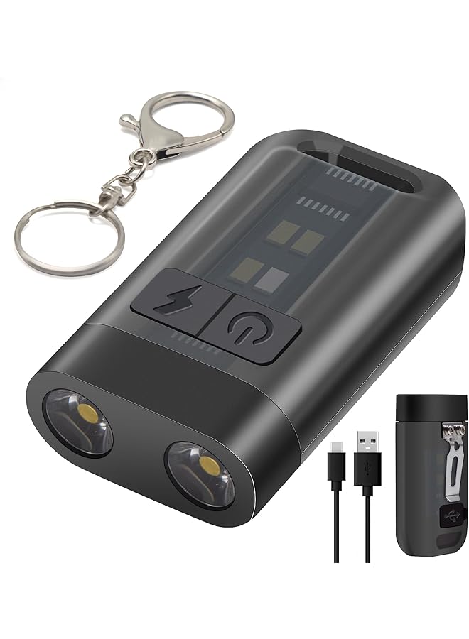 NALACAL Keyring Torch LED Super Bright Flashlight with Clip EDC Torch with UV Light & 9 Lighting Modes for Emergency USB C Rechargeable Pocket Torch with Magnetic Base [Energy Class A+++] - Image 1