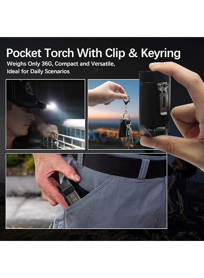 NALACAL Keyring Torch LED Super Bright Flashlight with Clip EDC Torch with UV Light & 9 Lighting Modes for Emergency USB C Rechargeable Pocket Torch with Magnetic Base [Energy Class A+++] - Image 5