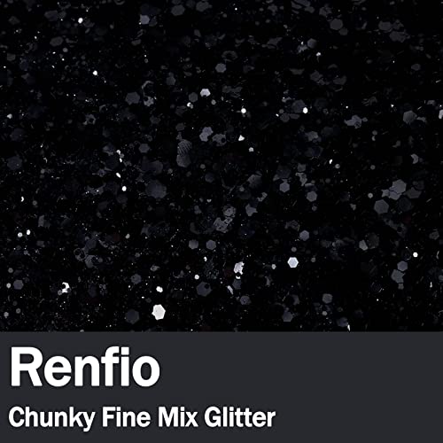 Renfio Black Chunky Glitter, 3.5 Oz (100g) Mixed Fine Powder PET Flake Iridescent Sequins Face Glitters for Halloween, Craft Resin, Tumbler Ornament Painting, Hair Body, Wedding Decor - Black - Image 2
