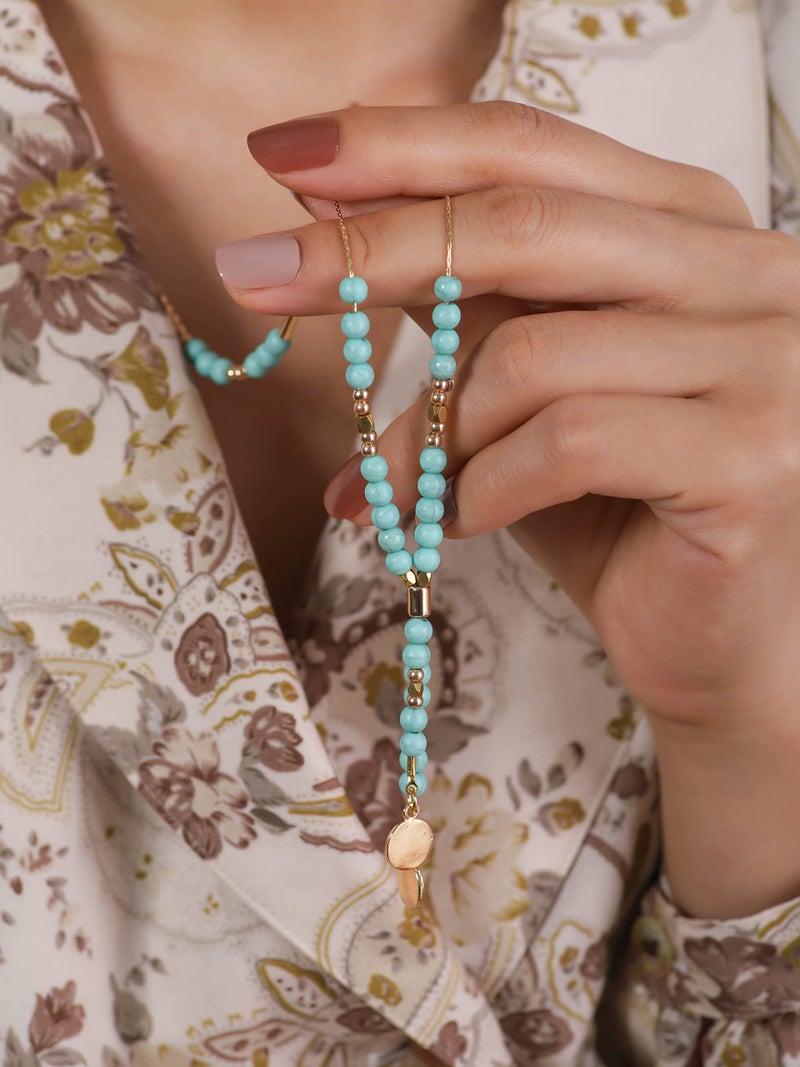 MINACHI Bohemian Created Turquoise Necklace, Vintage Bohemian Gold Plated Chain Created Turquoise Bead Y Necklace, Boho Jewelry Gift for Women - Image 5