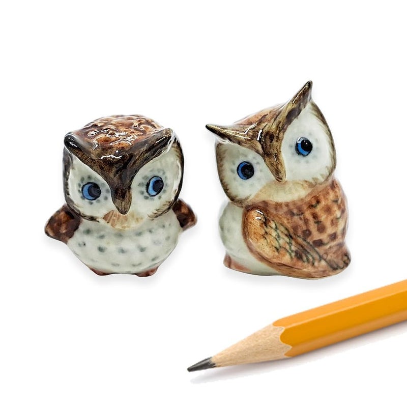 ChangThai Design Tiny 1 Brown Owl Turn Head 1 Look Sideway Miniature Hand Made Painted Ceramic Owls Owlet Nocturnal Birds Cute Porcelain Animal Decorative Figure Collectible Figurines Dcor Gifts - Image 2