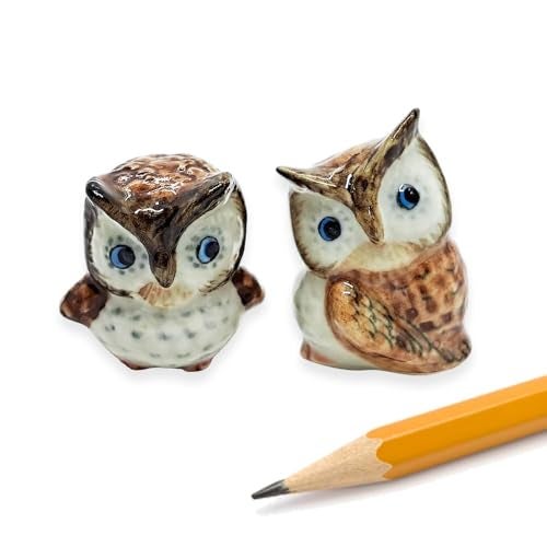 ChangThai Design Tiny 1 Brown Owl Turn Head 1 Look Sideway Miniature Hand Made Painted Ceramic Owls Owlet Nocturnal Birds Cute Porcelain Animal Decorative Figure Collectible Figurines Dcor Gifts - Image 1