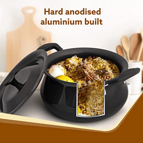 AGARO Elite Hard Anodised Handi With Lid, 3.5L, Biryani Pot, Riveted handle, 3mm Thick, Gas Oven Compatible Cooking Pot for Kitchen, Non-Toxic, Compact, Durable & Stylish Cookware, 2 Year Warranty - Image 3