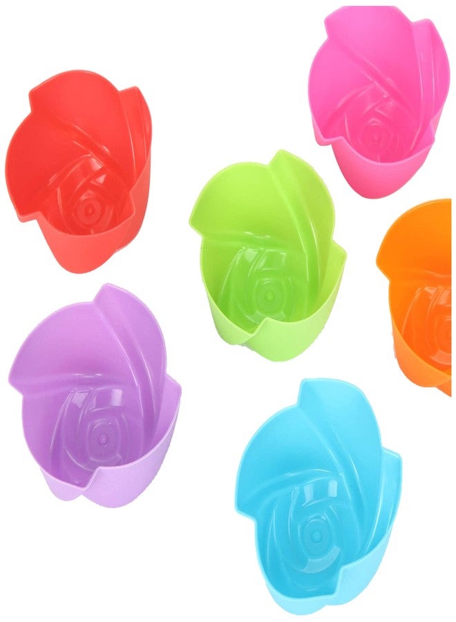 Clazkit Silicone Reusable Rose Petal Shaped Muffin Moulds (Multicolor) -Set of 8 - Image 1