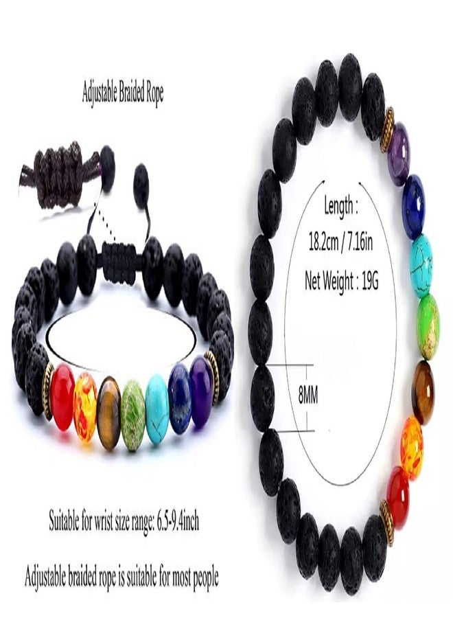 GEMTUB Combo of Natural handcrafted 7 Chakra Lava(Volcano) Stone Bracelet For Reiki Healing Balancing Energy Stress Relief Natural Gemstone Round Beads Bracelet Yoga Aromatherapy Bracelet For Unisex - Image 2