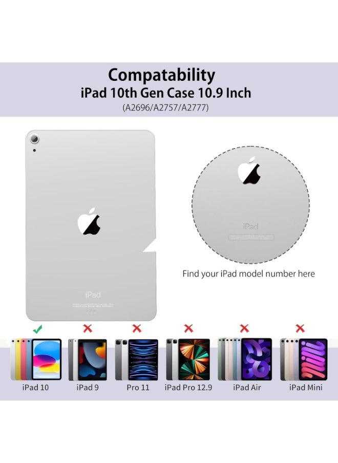 حافظة لجهاز iPad الجيل العاشر 2022 مقاس 10.9 بوصة مع حامل قلم، غطاء حافظة ذكي مقاوم للصدمات مع غطاء خلفي شفاف حافظة واقية متوافقة مع iPad الجيل العاشر (أرجواني)