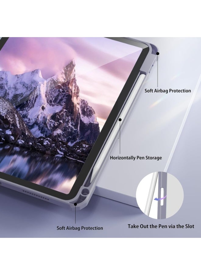 حافظة لجهاز iPad الجيل العاشر 2022 مقاس 10.9 بوصة مع حامل قلم، غطاء حافظة ذكي مقاوم للصدمات مع غطاء خلفي شفاف حافظة واقية متوافقة مع iPad الجيل العاشر (أرجواني)