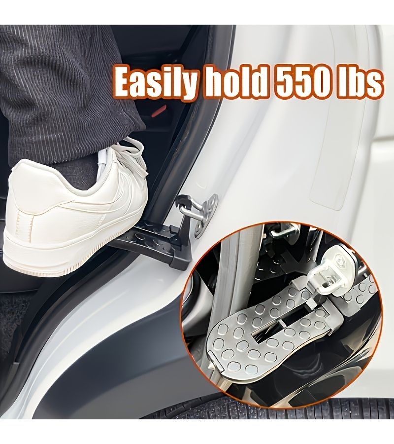 Black Foldable Roof Step with Window Breaker Safety Hammer for Cars - Image 2