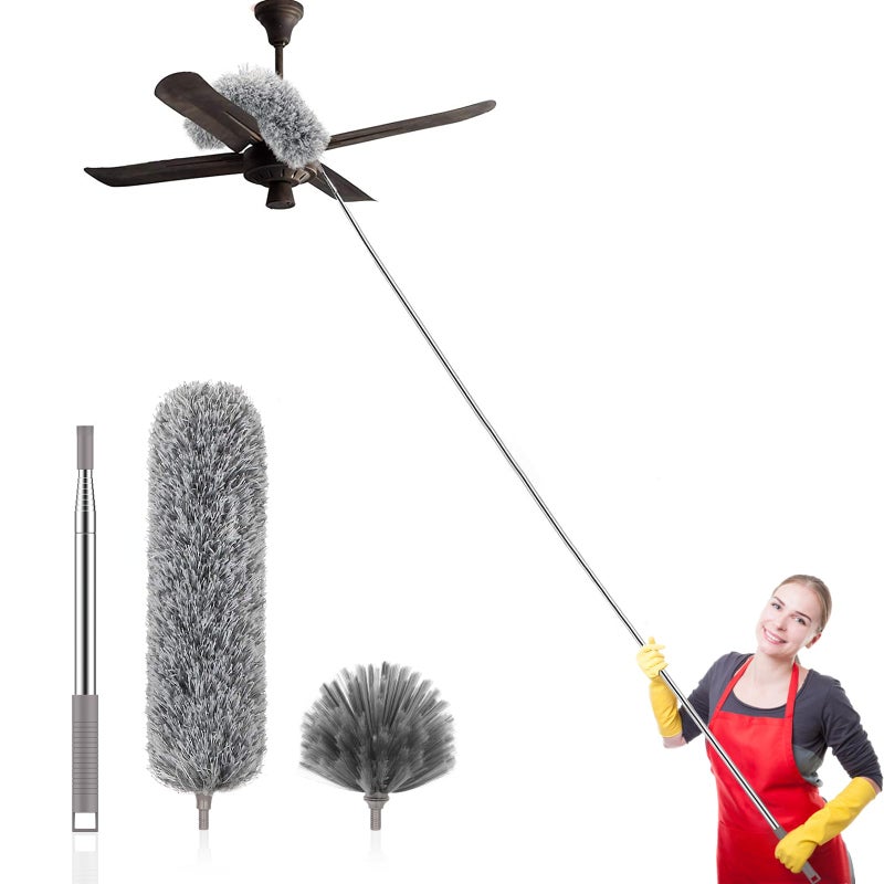 SetSail Dusters for Cleaning 100inch ExtraLong Cobweb Duster with Extension Pole Bendable Microfiber Head Cobweb Brush Washable Ceiling Fan Cleaner Duster Kit for High Ceilings Corner