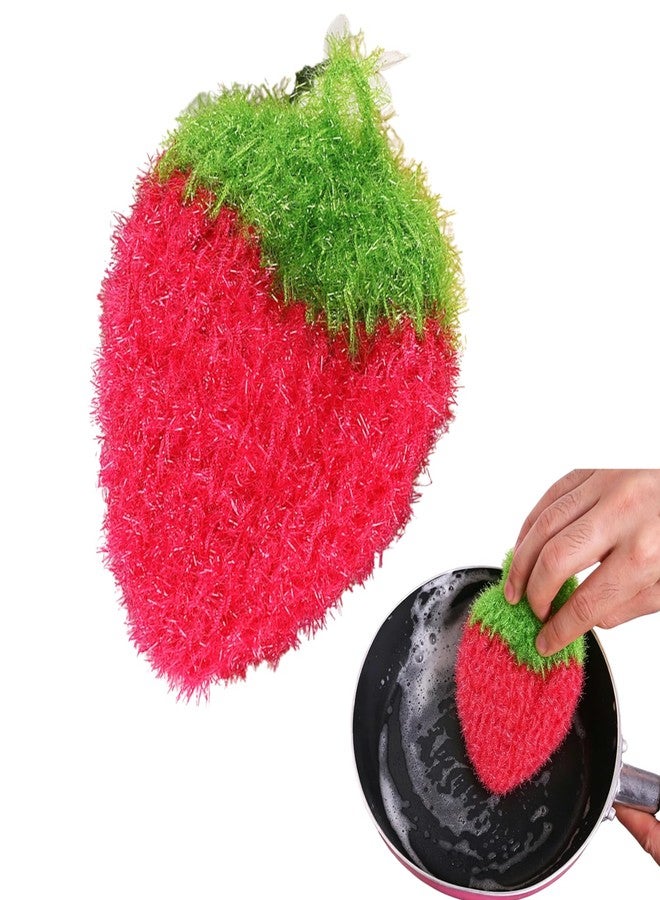 Tiosen Strawberry Dish Scrubber Non Scratch Dish Washing Scrubbers Reusable Household Cleaning Kitchen Tools for Dishwashing Washing Dishes Cookware Tubs Sinks, Rose Red - Image 1