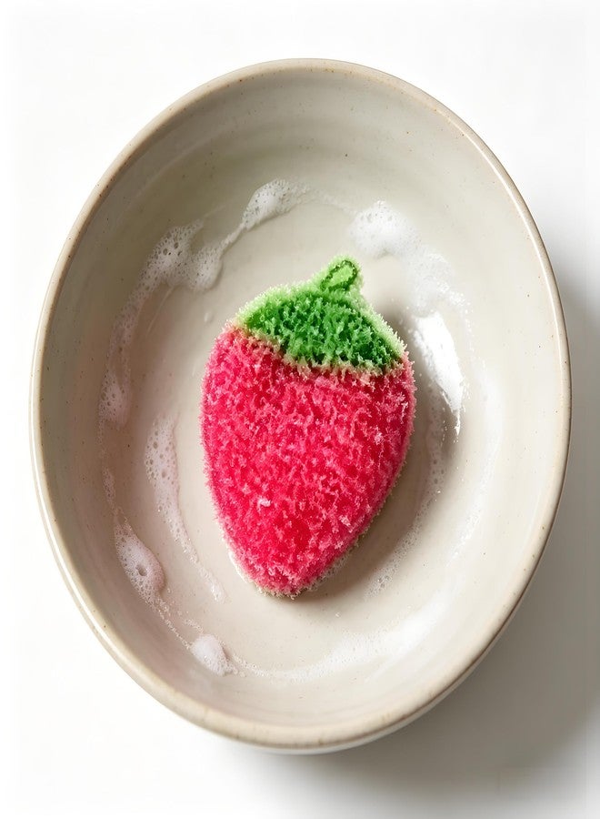 Tiosen Strawberry Dish Scrubber Non Scratch Dish Washing Scrubbers Reusable Household Cleaning Kitchen Tools for Dishwashing Washing Dishes Cookware Tubs Sinks, Rose Red - Image 5