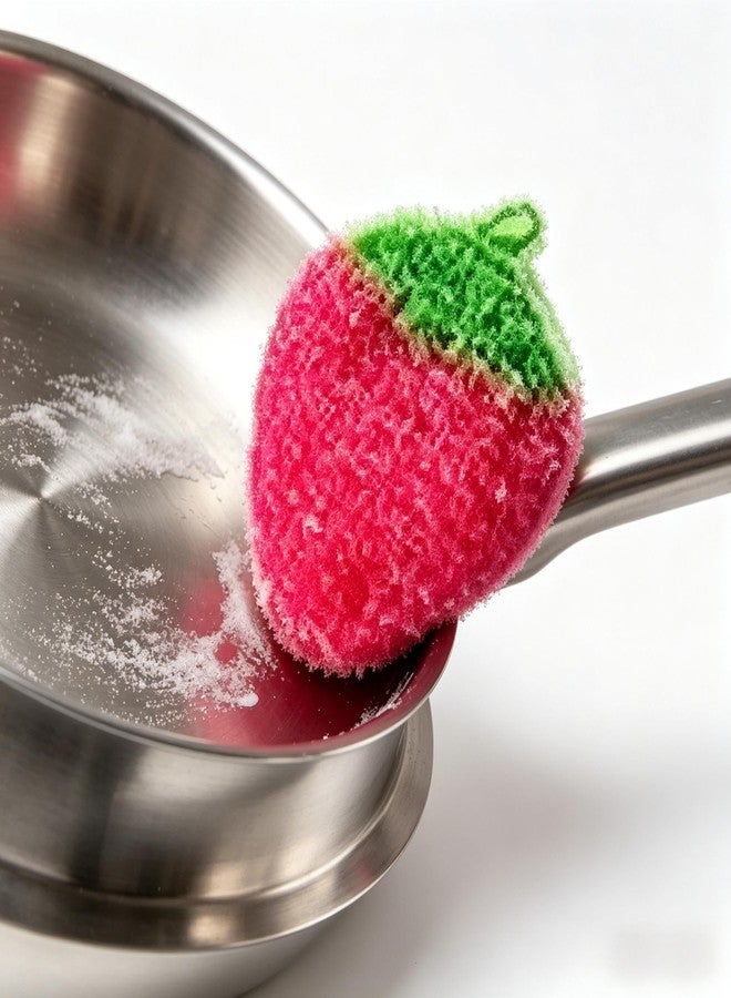 Tiosen Strawberry Dish Scrubber Non Scratch Dish Washing Scrubbers Reusable Household Cleaning Kitchen Tools for Dishwashing Washing Dishes Cookware Tubs Sinks, Rose Red - Image 4
