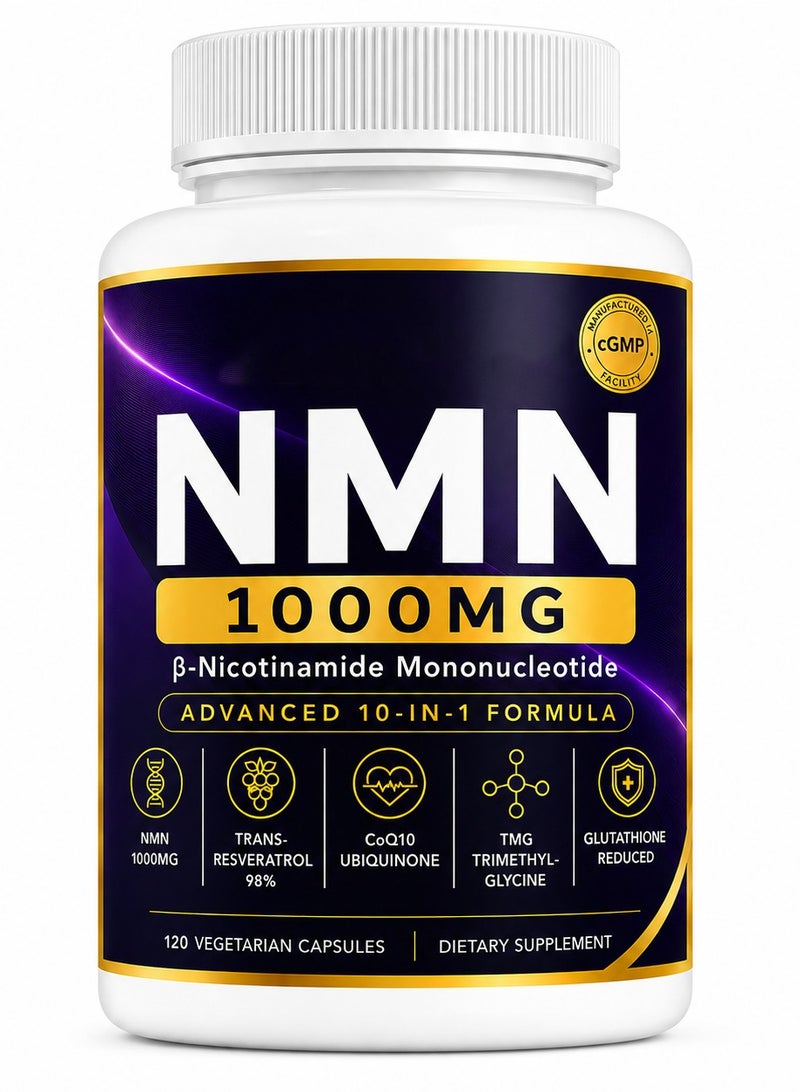 NMN Complex 1000mg Per Serving, 120 Veggie Capsules | 10-in-1 with Nicotinamide Mononucleotide, Resveratrol, CoQ10, Quercetin & Glutathione | NAD+ Supplement Precursor | Filler Free - Image 1