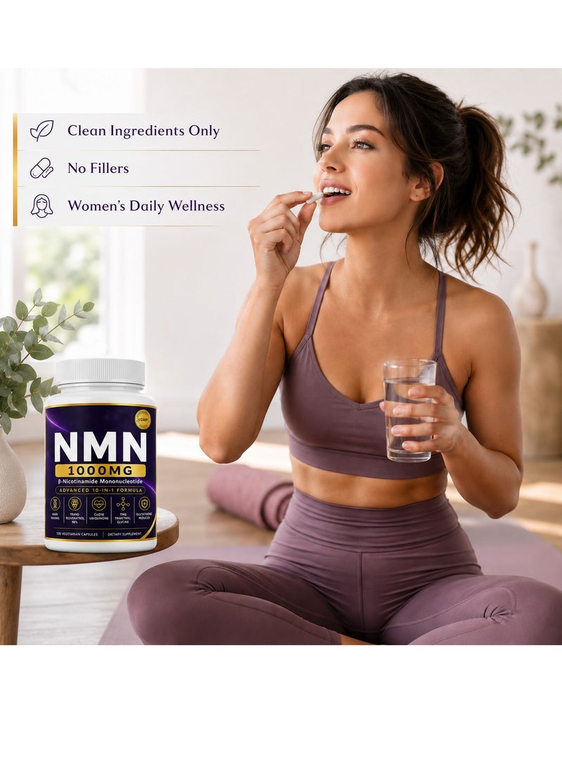 NMN Complex 1000mg Per Serving, 120 Veggie Capsules | 10-in-1 with Nicotinamide Mononucleotide, Resveratrol, CoQ10, Quercetin & Glutathione | NAD+ Supplement Precursor | Filler Free - Image 4