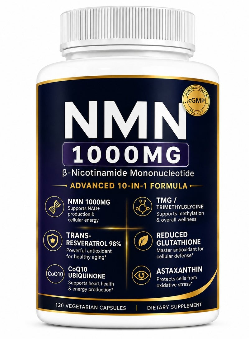 Micro Ingredients NMN Complex 1000mg Per Serving, 120 Veggie Capsules | 10-in-1 with Nicotinamide Mononucleotide, Resveratrol, CoQ10, Quercetin & Glutathione | NAD+ Supplement Precursor | Filler Free - Image 1