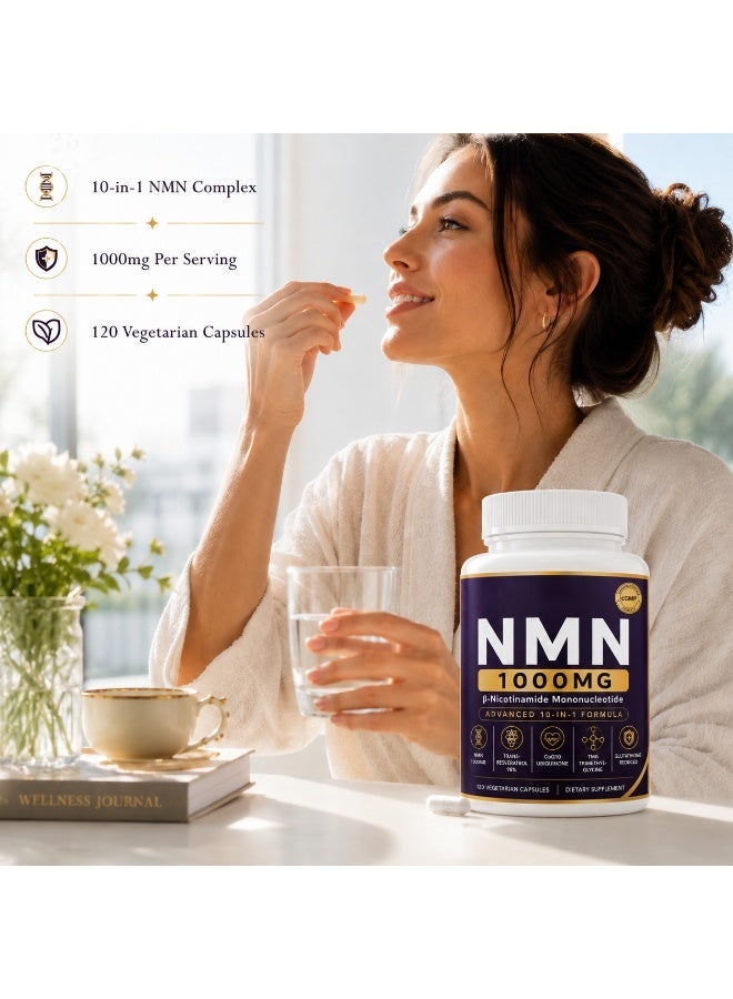 Micro Ingredients NMN Complex 1000mg Per Serving, 120 Veggie Capsules | 10-in-1 with Nicotinamide Mononucleotide, Resveratrol, CoQ10, Quercetin & Glutathione | NAD+ Supplement Precursor | Filler Free - Image 3