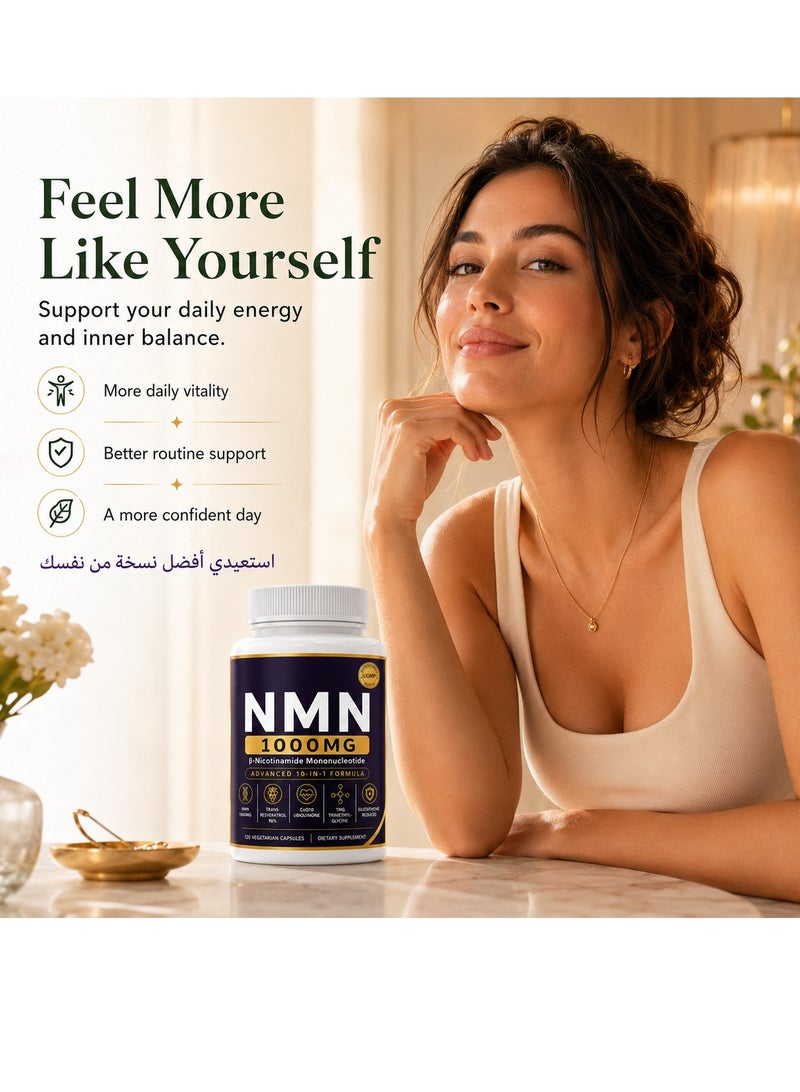 Micro Ingredients NMN Complex 1000mg Per Serving, 120 Veggie Capsules | 10-in-1 with Nicotinamide Mononucleotide, Resveratrol, CoQ10, Quercetin & Glutathione | NAD+ Supplement Precursor | Filler Free - Image 2