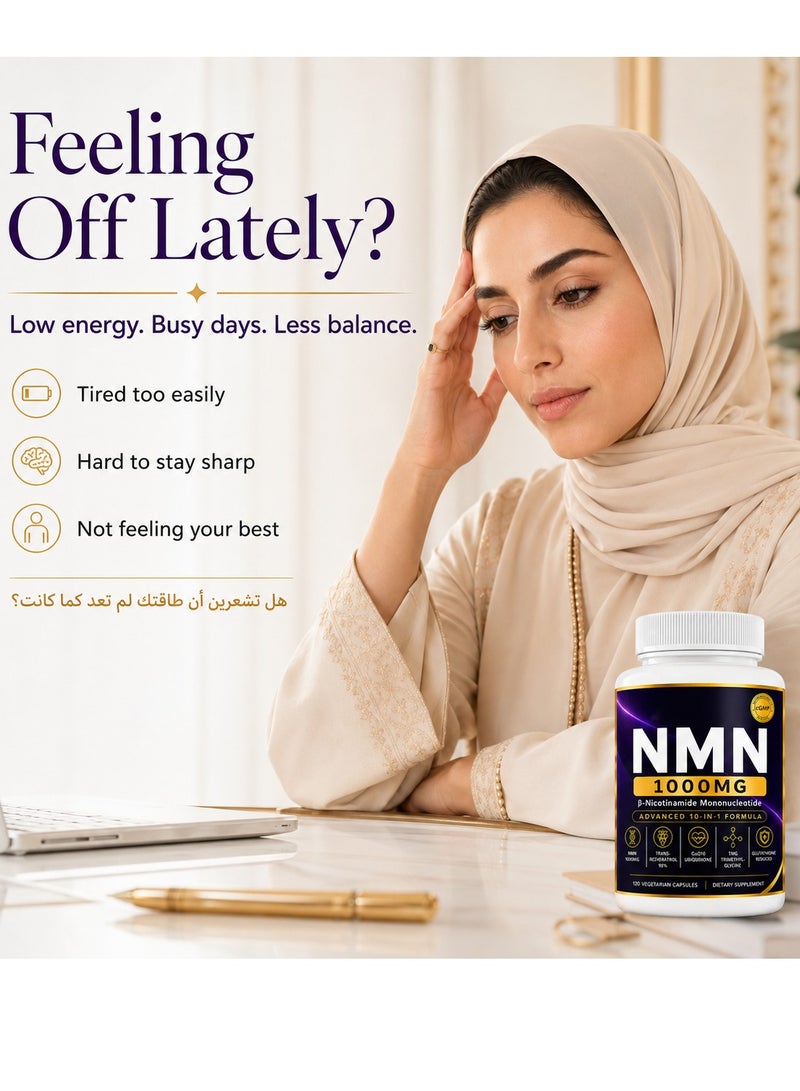 Micro Ingredients NMN Complex 1000mg Per Serving, 120 Veggie Capsules | 10-in-1 with Nicotinamide Mononucleotide, Resveratrol, CoQ10, Quercetin & Glutathione | NAD+ Supplement Precursor | Filler Free - Image 3