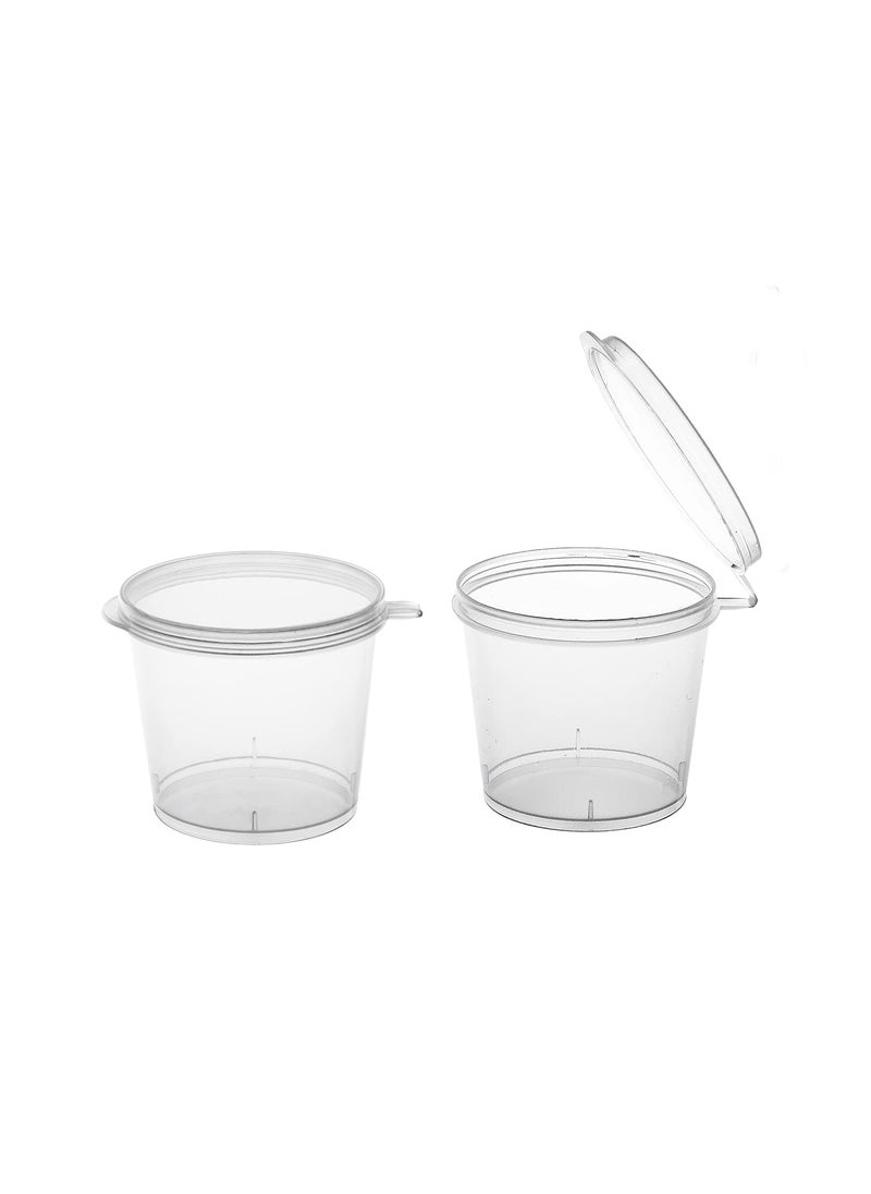 Party Essentials - Party Essentials Leak Proof Plastic Condiment Souffle Containers with Attached Airtight Portion Cup with Hinged Lid for Sauces Samples Slime Jello Shot Storage Craft 100 Sets 1 oz Clear - Image 1