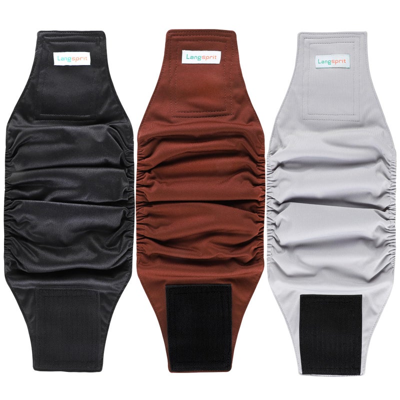 Langsprit Male Belly Bands for Dogs Pack of 3 High Absorbing Dog Wraps Male Washable Reusable Dog Diapers BlackGrayCoffee Large