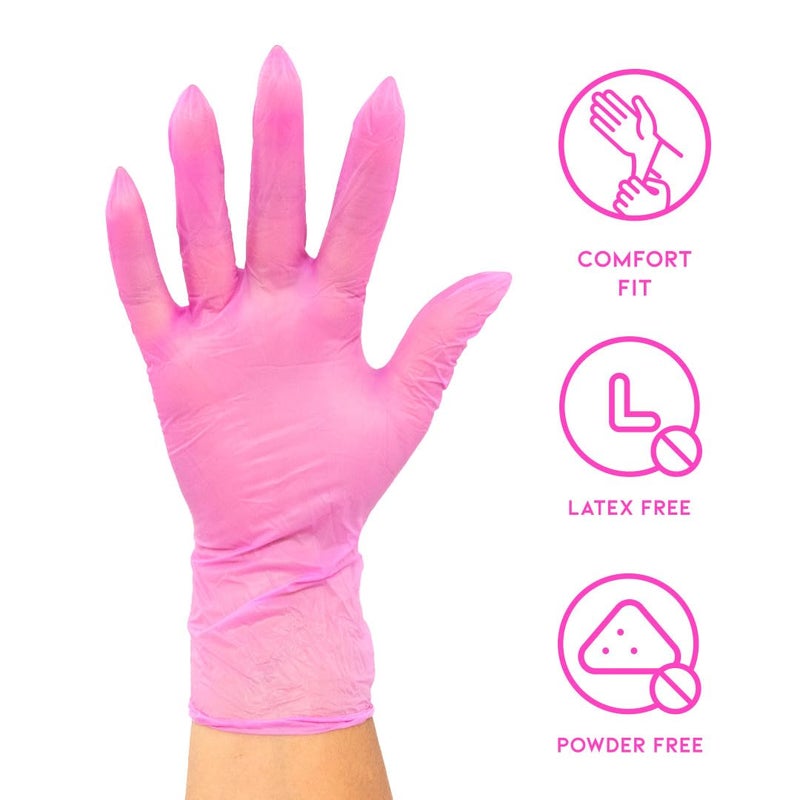 Colortrak Disposable Gloves  Single-Use  Disposable  Powder Free Vinyl  Latex-Free  Sanitary Hair Stylist/Barber Gloves  Pack of 100 Gloves  Pink  Large - Image 3