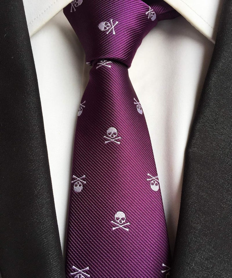 Elfeves Men's Skinny Novelty Ties Repp Skull Design Jacquard Woven Casual Halloween Necktie - Image 2