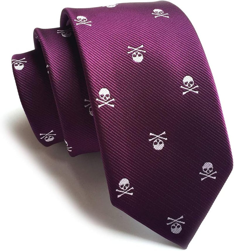 Elfeves Men's Skinny Novelty Ties Repp Skull Design Jacquard Woven Casual Halloween Necktie - Image 1