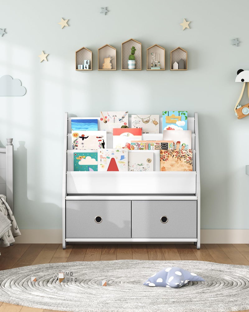 CHOEZON Kids Bookshelf and Toy Storage, 4 Tier Large Capacity Kids Book Rack, Sling Kid Bookcase, for Kids Room, Nursery, Playroom, White and Gray MCW06WT - Image 5