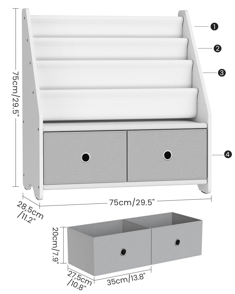 CHOEZON Kids Bookshelf and Toy Storage, 4 Tier Large Capacity Kids Book Rack, Sling Kid Bookcase, for Kids Room, Nursery, Playroom, White and Gray MCW06WT - Image 2