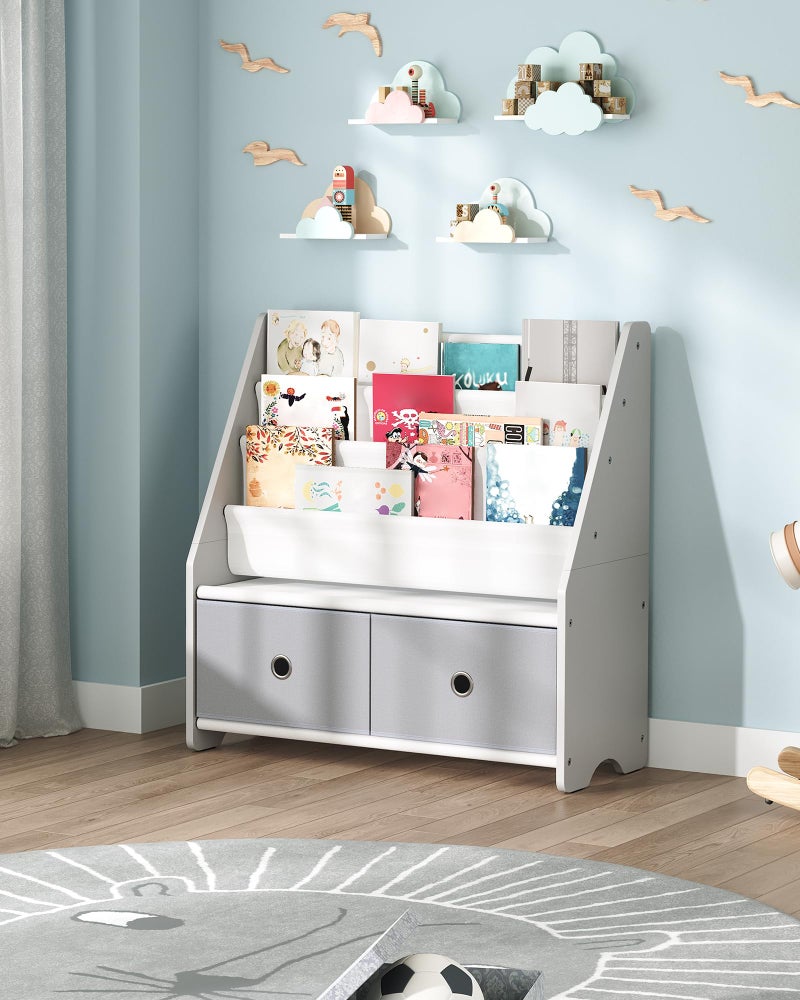 CHOEZON Kids Bookshelf and Toy Storage, 4 Tier Large Capacity Kids Book Rack, Sling Kid Bookcase, for Kids Room, Nursery, Playroom, White and Gray MCW06WT - Image 3