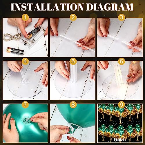 Junkin 10 Set Balloon Stand Kit for Centerpiece with LED String Light 100 Pcs Balloons Light up Table Balloon Stand Centerpieces for Graduation Wedding Baby Shower BirthdayGreen - Image 5
