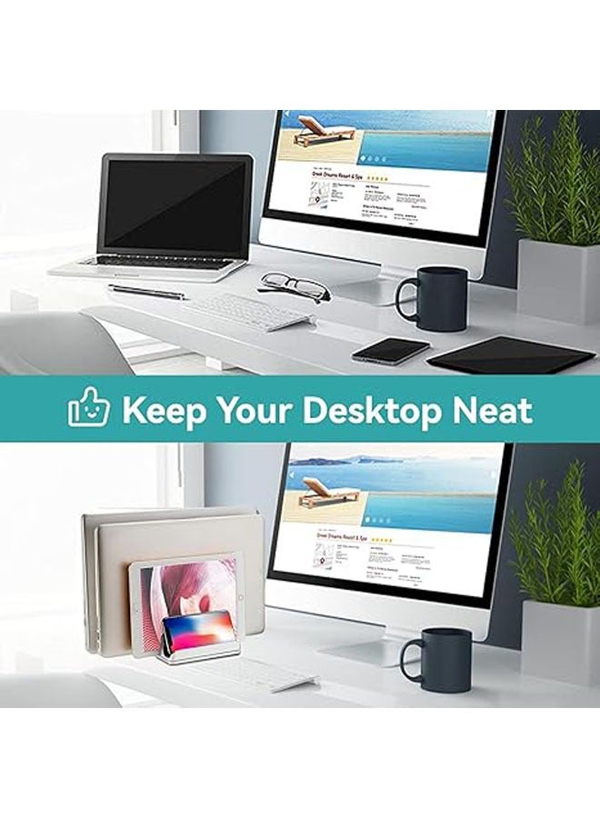 General 3-slot vertical laptop stand with adjustable spring size, space-saving desktop computer stand for computers, tablets, mobile phones  - Image 5