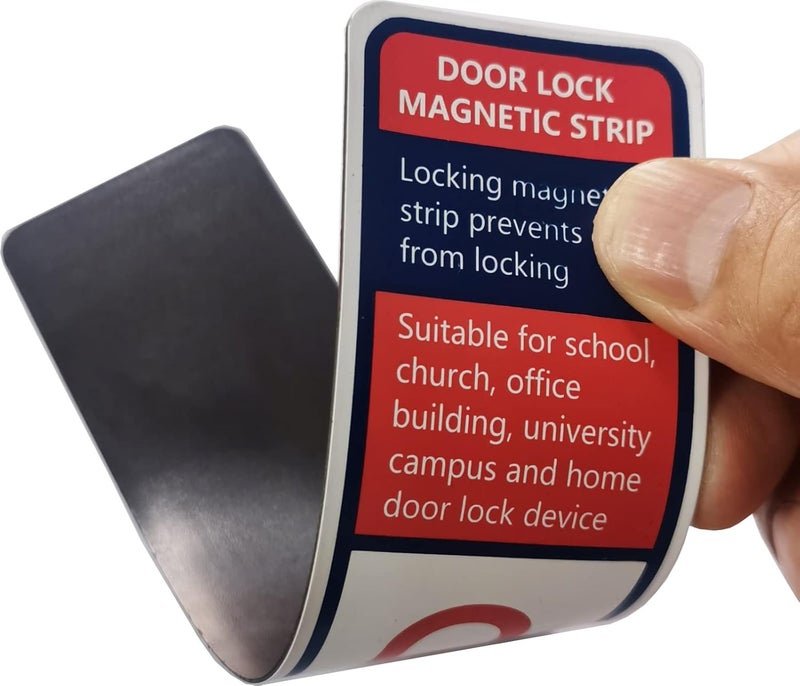GINFH Lockdown Magnetic Strips Door Security Devices Thin Magnetic Strips School Office Emergency Easy Quick Lock Door Latch White Text Version (100) - Image 3