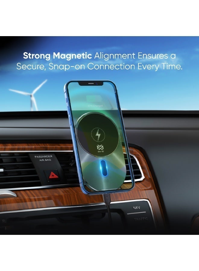 MYX Mag Drive Magnetic Wireless Fast Charging In-Car Phone Holder | 360° Rotate & Tilt | For iPhone 12 Series & Above - Image 2