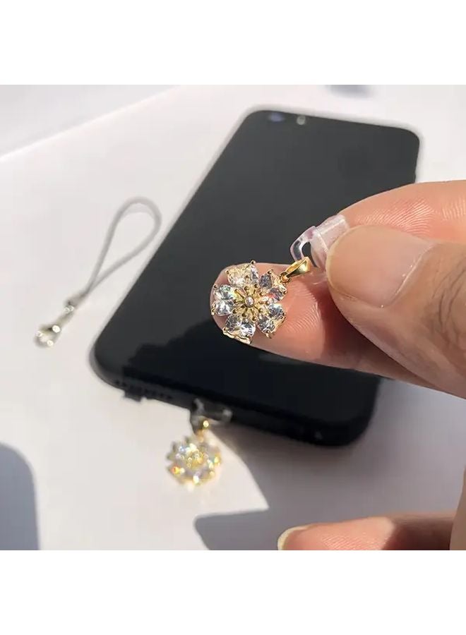 Elegant White Zirconia Cherry Blossom Phone Dust Plug Compatible With iPhone 6 14 Port - Image 5