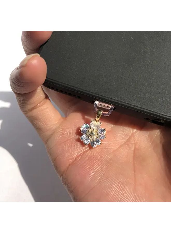 Elegant White Zirconia Cherry Blossom Phone Dust Plug Compatible With iPhone 6 14 Port - Image 4