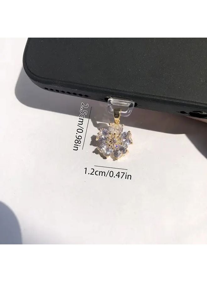 Elegant White Zirconia Cherry Blossom Phone Dust Plug Compatible With iPhone 6 14 Port - Image 3