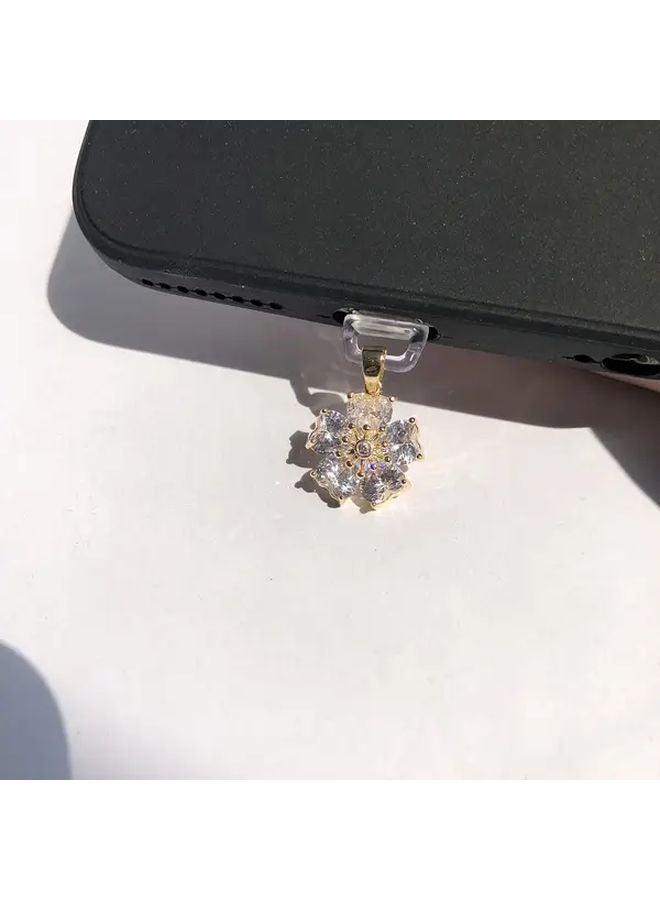 Elegant White Zirconia Cherry Blossom Phone Dust Plug Compatible With iPhone 6 14 Port - Image 1