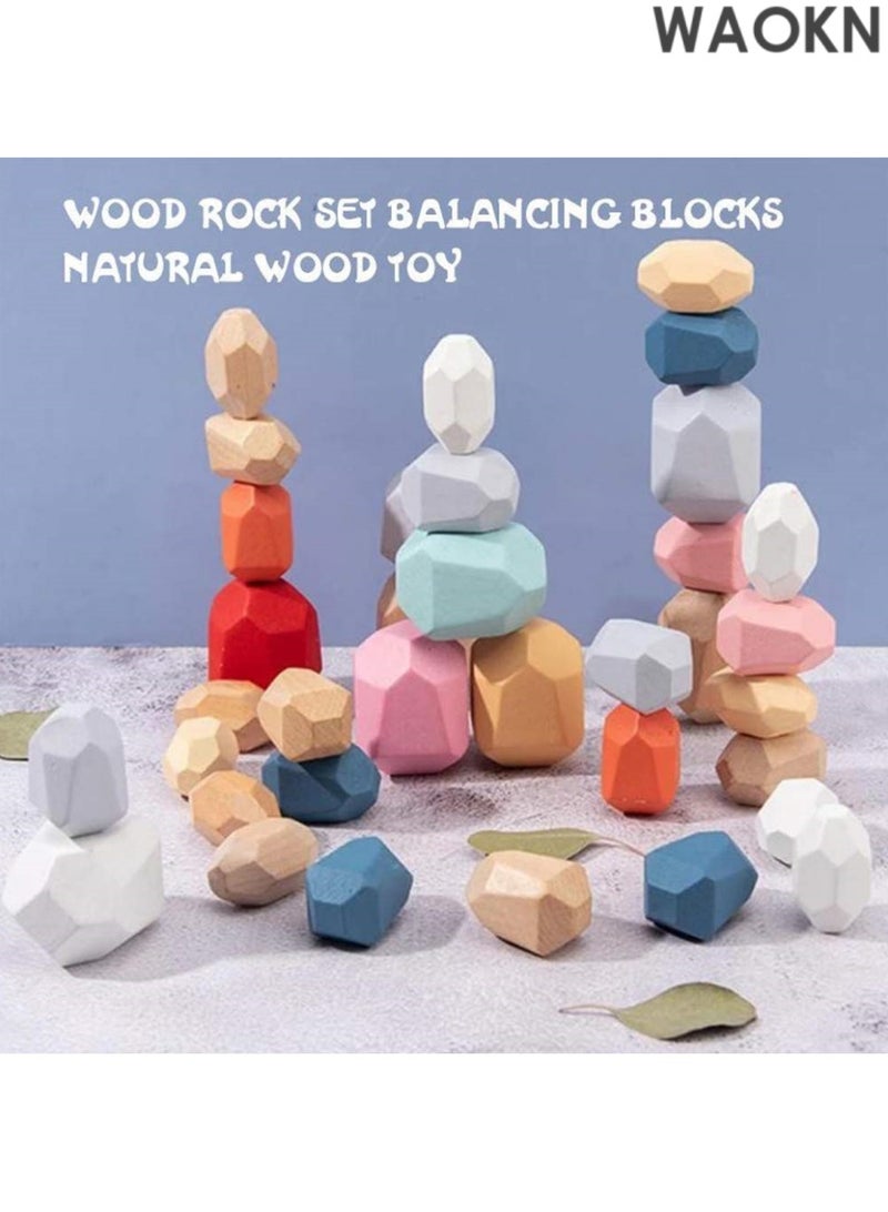 WAOKN 10 قطع كتل توازن خشبية ملونة - كتل بناء خشبية طبيعية ملونة قوس قزح للعبة توازن وتكديس للأطفال، ألعاب تعليمية - Image 2