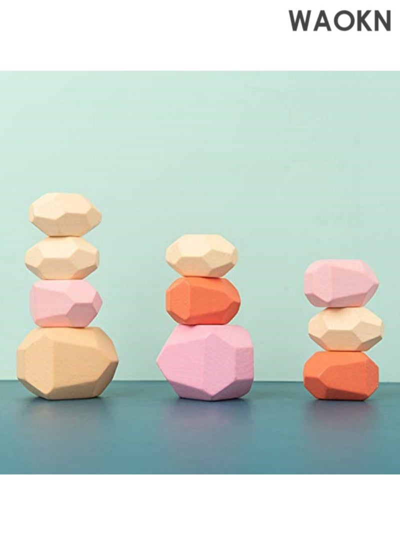 WAOKN 10 قطع كتل توازن خشبية ملونة - كتل بناء خشبية طبيعية ملونة قوس قزح للعبة توازن وتكديس للأطفال، ألعاب تعليمية - Image 1