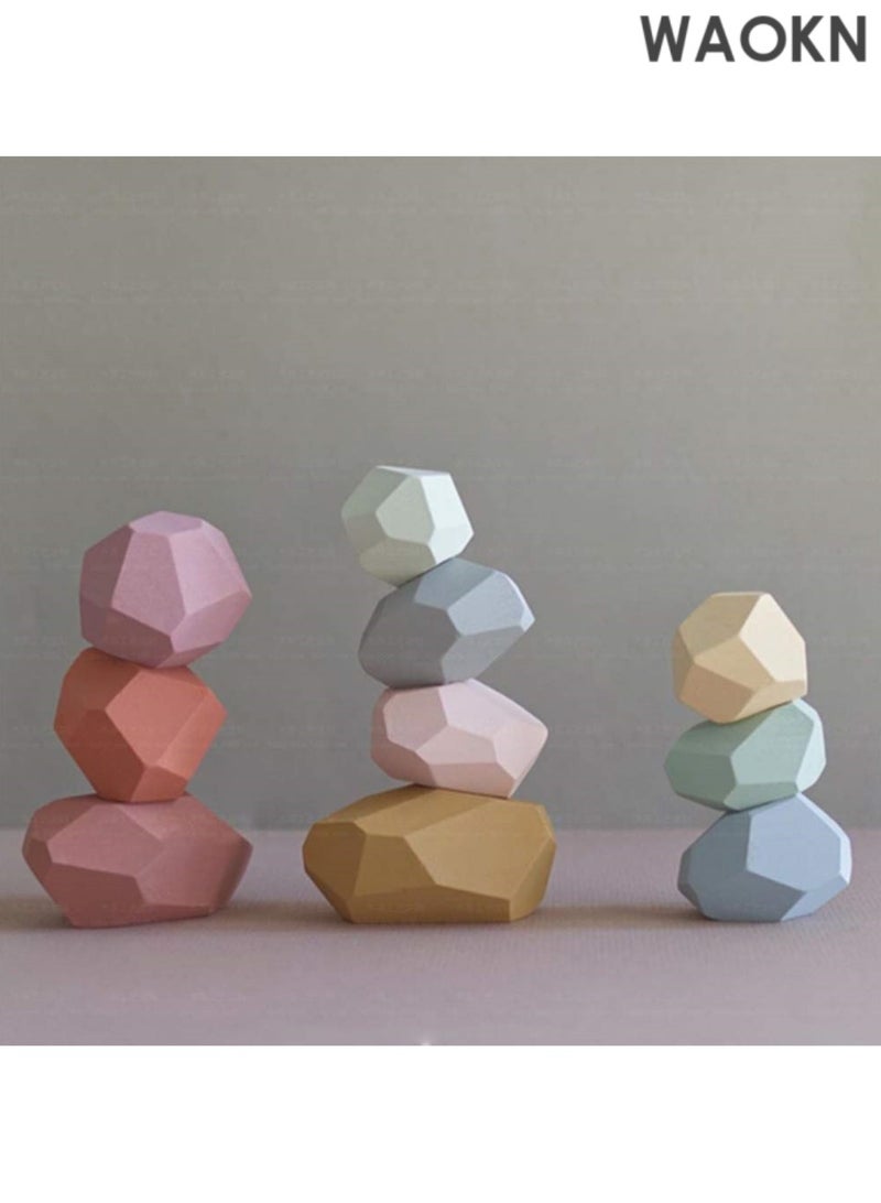 WAOKN 10 قطع كتل توازن خشبية ملونة - كتل بناء خشبية طبيعية ملونة قوس قزح للعبة توازن وتكديس للأطفال، ألعاب تعليمية - Image 5