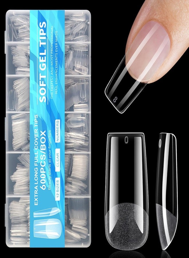 BlueZOO Medium Square Gel Nail Tips 600Pcs 12 Sizes Kit, Tapered Pre-etching Square Press On Nails for Extension Manicure Easy DIY Art Home Salon Supplies Full Cover Half Matte Acrylic Nails Tip Women - Image 1