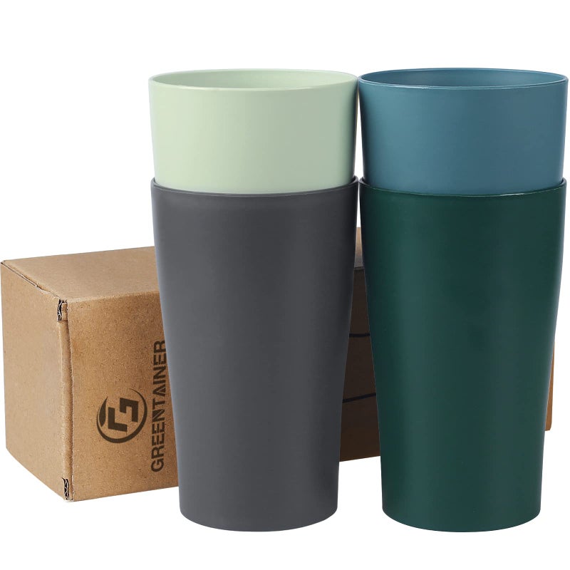 Greentainer 400ml Unbreakable Reusable Drinking Cup Plastic Coffee Tea Water Beer Milk Juice Cup for Adults Set of 4 Mug Sets Dishwasher and Microwave Safe