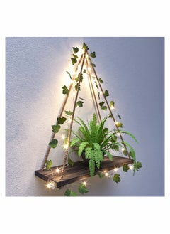 KASTWAVE Artificial Ivy LED-Strip Wall Hanging Shelves Set of 2, Hanging Plant Shelf, Wall Hanging Shelf for Bedroom Bathroom Living Room Kitchen, Wood Hanging Plant Shelves for Wall Décor  - Image 2