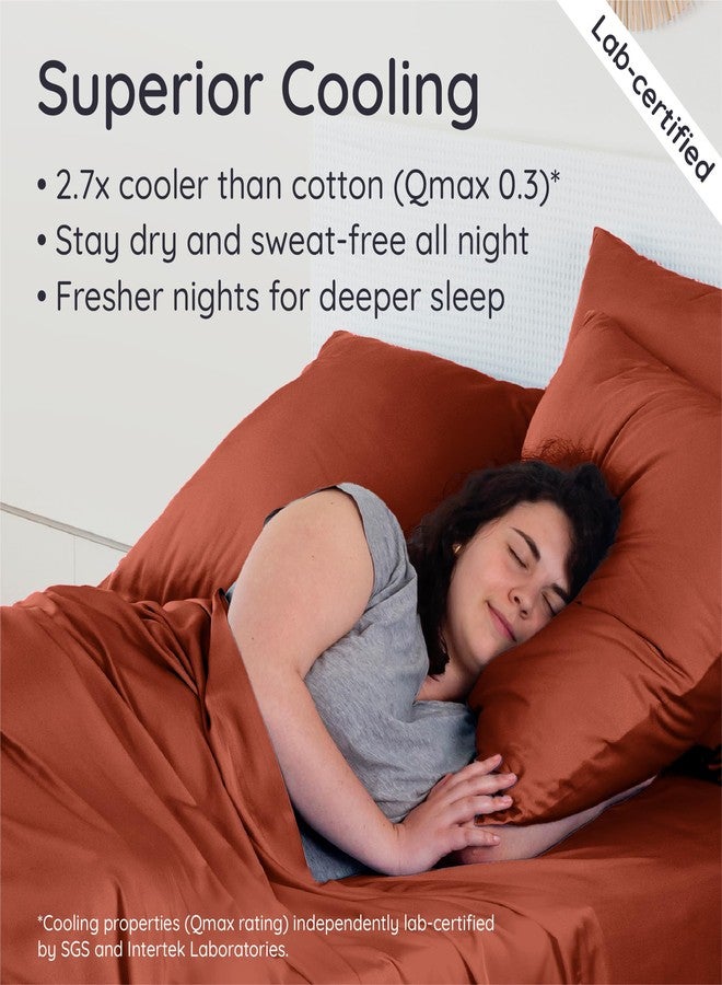 Bambaw 100% Viscose Derived from Bamboo Sheets Queen Size Set - 4pcs Cooling Sheets Queen, Luxury Bedding, Soft & Breathable, Deep Pocket Fits Up to 16'' Mattresses (Terracotta) - Image 3