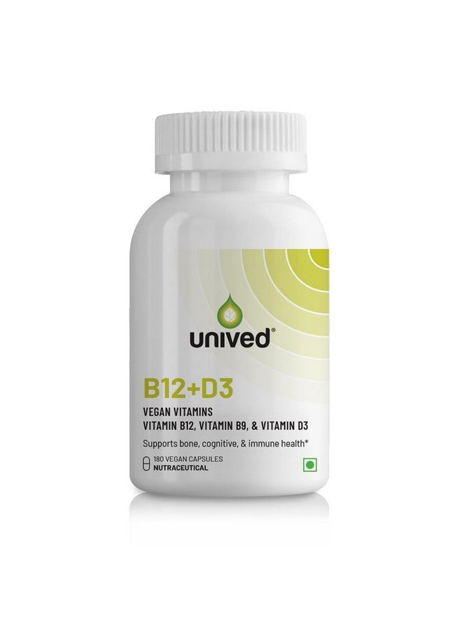 Unived B12+D3 | Methylcobalamin (98%), Methyltetrahydrofolate (5-MTHF), Vitamin D3 (Cholecalciferol) | Bone, Cognitive, Immune, & Cardiovascular Support | 180 Capsules - Image 1